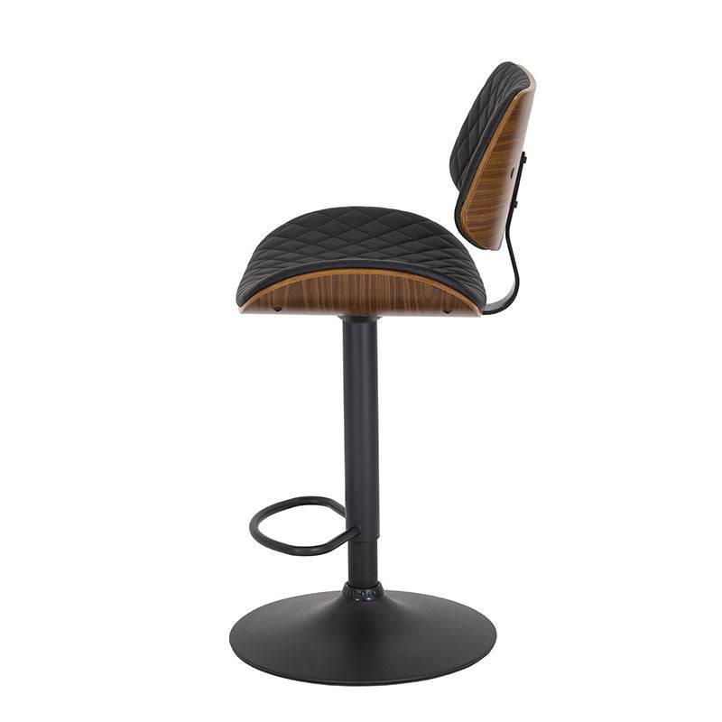 Banco para barra Tempo de Deurope con asiento de madera termoformada, tapizado en Leather Touch, base de cromo, color negro.