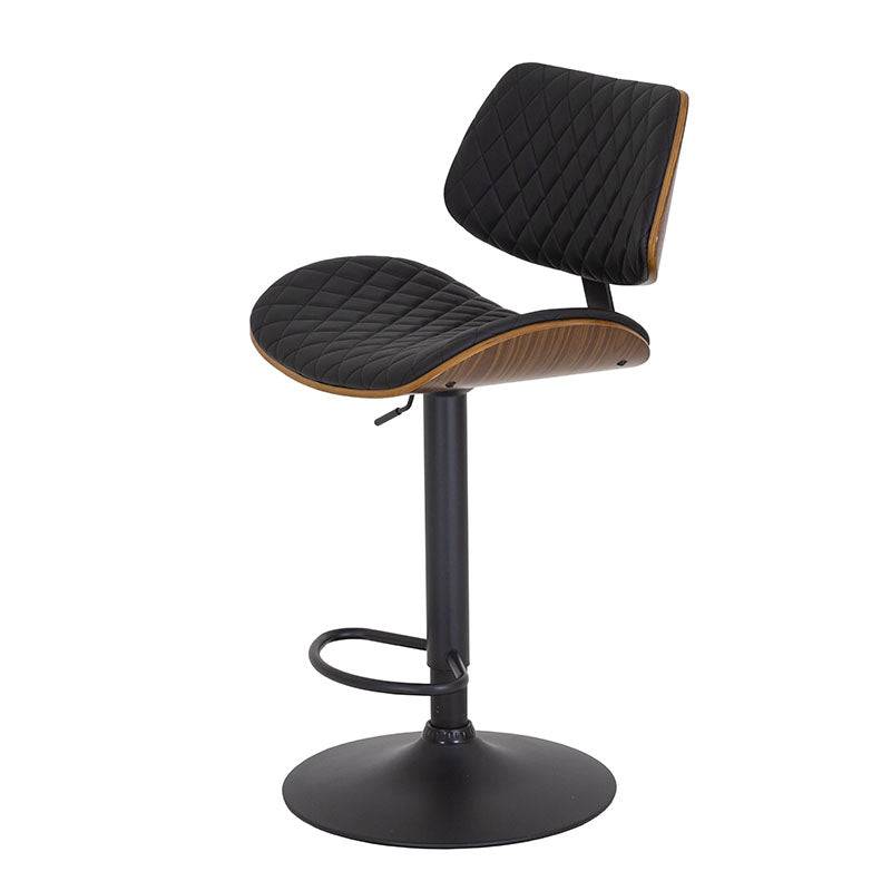 Banco para barra Tempo deurope.com.mx con base de cromo, asiento de madera termoformada y tapizado en leather touch, color negro.