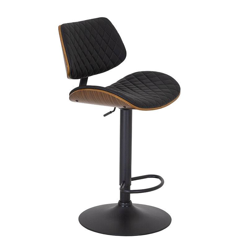Banco para barra de color negro deurope.com.mx, con asiento de madera termoformada y tapizado Leather Touch, base de cromo.