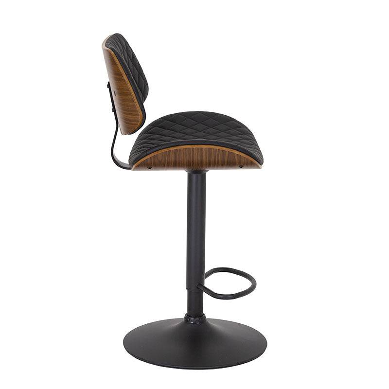 Banco para barra Tempo deurope.com.mx con asiento de madera termoformada y tapizado Leather Touch, color negro, base de cromo.