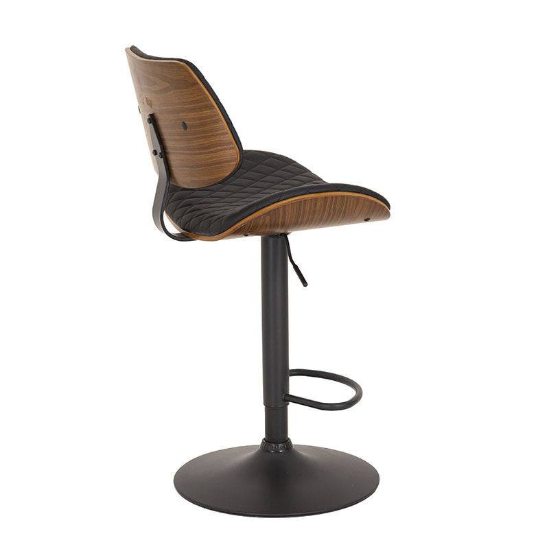 Banco para barra Tempo deurope.com.mx con estructura de cromo, asiento de madera termoformada y tapizado Leather Touch, color negro.