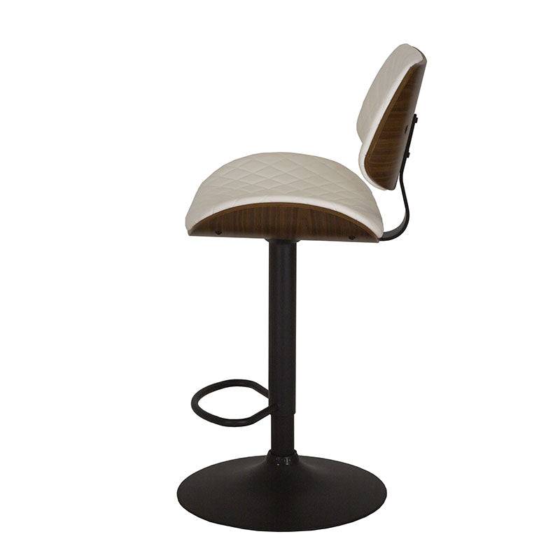Banco para barra de cromo con asiento de madera termoformada y tapizado en Leather Touch, color negro, altura de 50 cm.