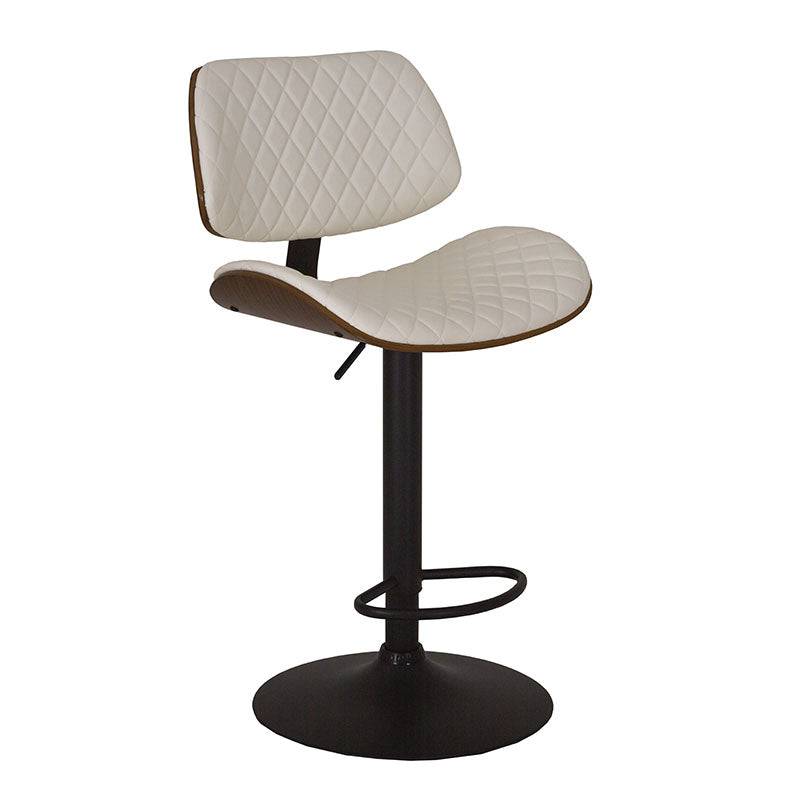 Banco para barra Tempo deurope.com.mx con base de cromo, asiento de madera termoformada y tapizado Leather Touch en negro.
