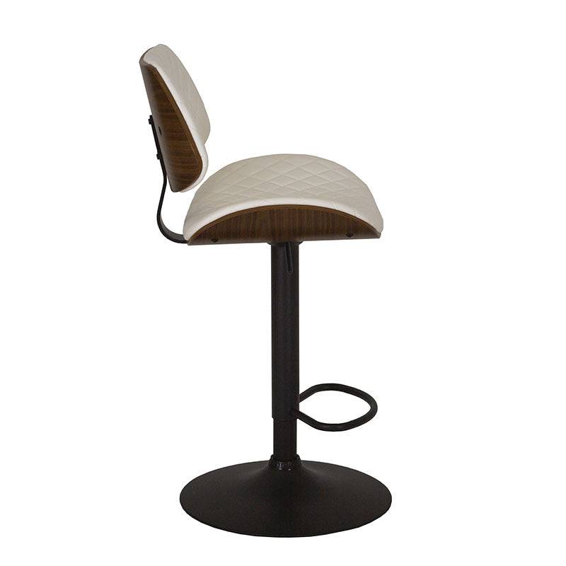 Banco para barra Tempo deurope.com.mx, asiento de madera con tapizado Leather Touch, base de cromo negro, 50 cm de alto.