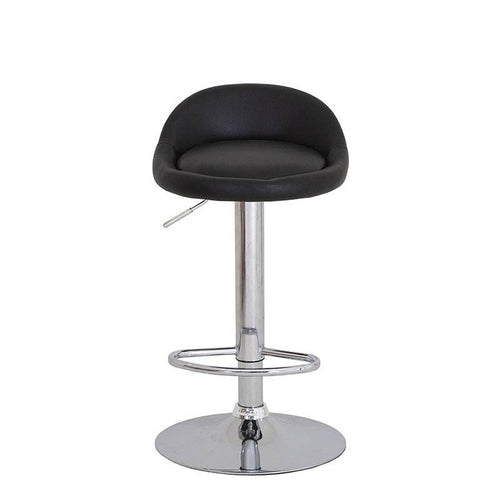 Banco Vortice para barra de deurope.com.mx, con base de cromo, asiento de madera termoformada y tapizado Leather Touch en negro.