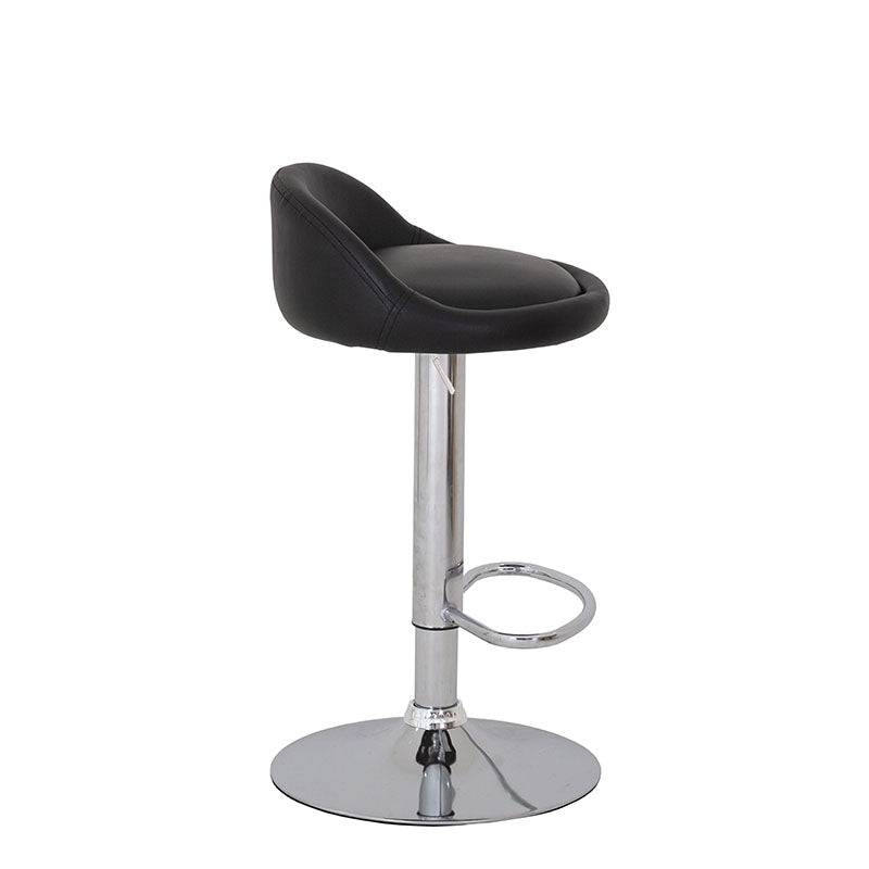 Banco Vortice de acero con asiento de madera termoformada y tapizado Leather Touch en color negro, para barra, 50 cm de altura.