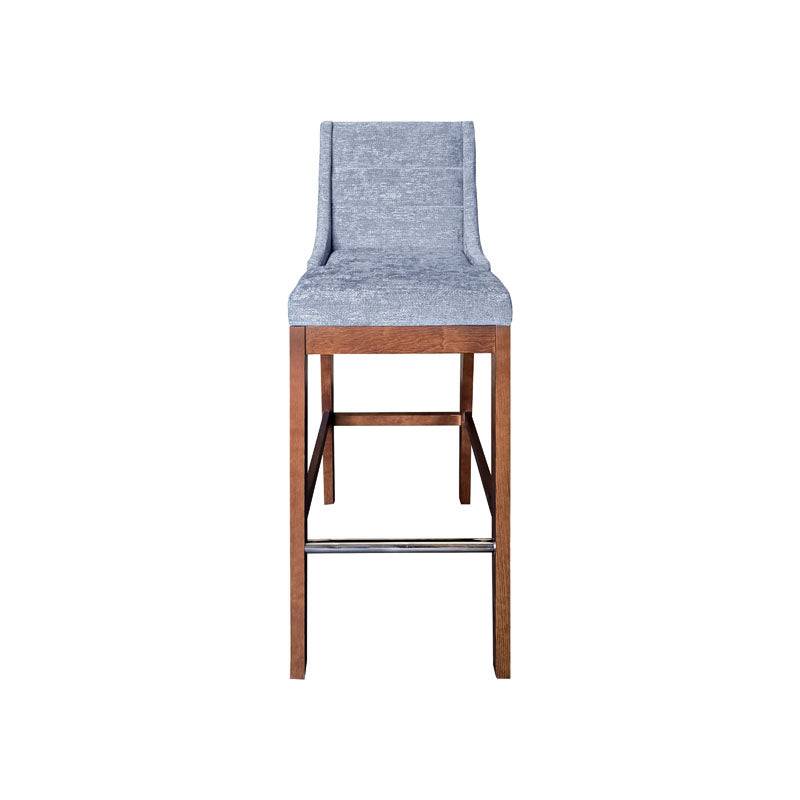 Banco para barra gris Bourbon de Deurope.com.mx, con asiento acolchado y estructura sólida para uso en bares y cocinas.