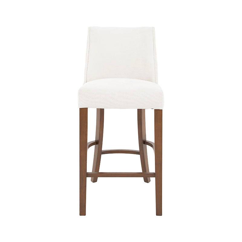 Juego de comedor Berne-made de 4 piezas con bancos de nogal y tapizado en tela beige, frente 46 cm, alto 112 cm, fondo 45 cm