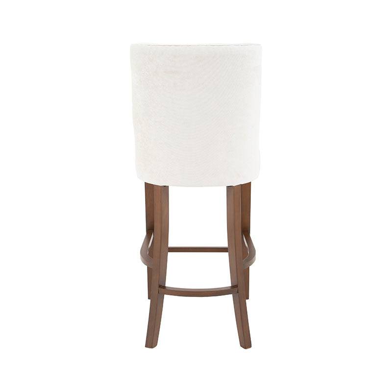 Juego de comedor Berne-made con bancos de nogal y tapizado en tela beige, 46 cm de alto y 112 cm de largo.