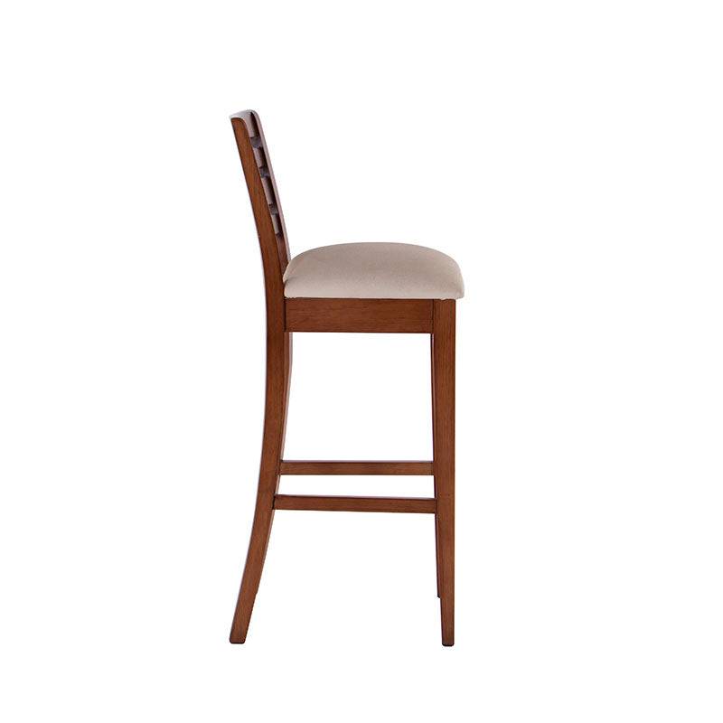 Juego de comedor Deus de 5 piezas con bancos de tabaco, chapa de caoba y tapizado de cuero, en color marrón, frente y altura.
