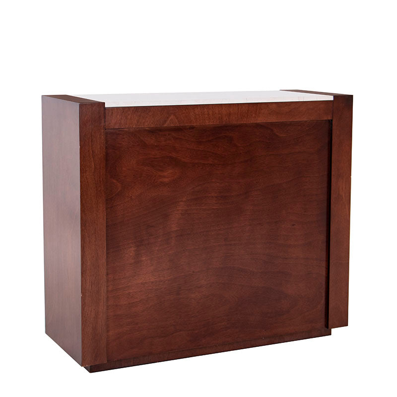 Juego de comedor Deus de 5 piezas con estructura de madera en tonos caoba y chapa de mármol, tamaño 120x105x45 cm.