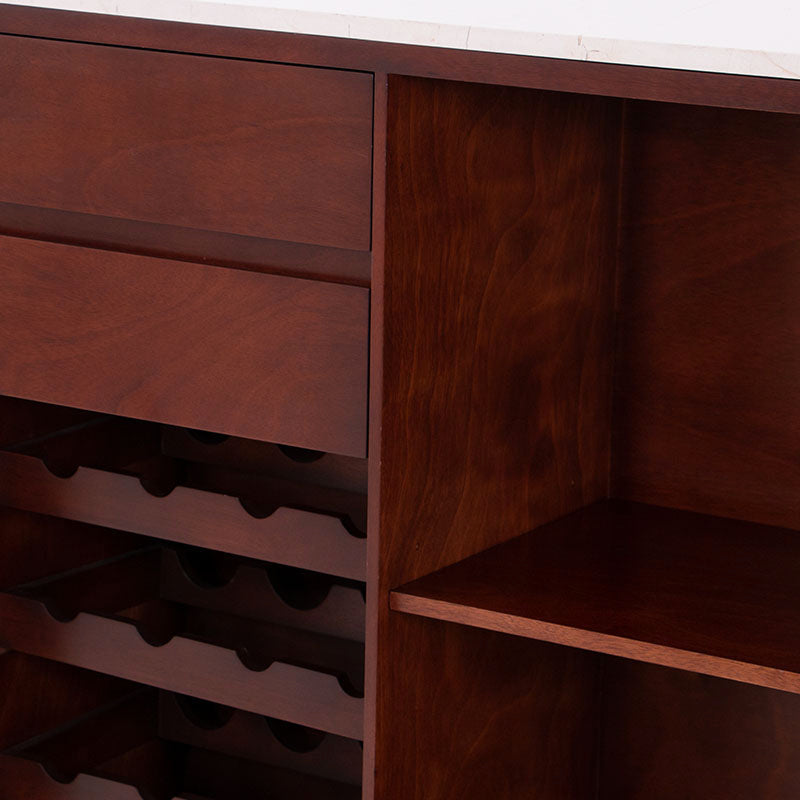 Juego de comedor Deus de 5 piezas con estructura de madera en tonos café y tabaco, top de mármol y barra alta, deurope.com.mx