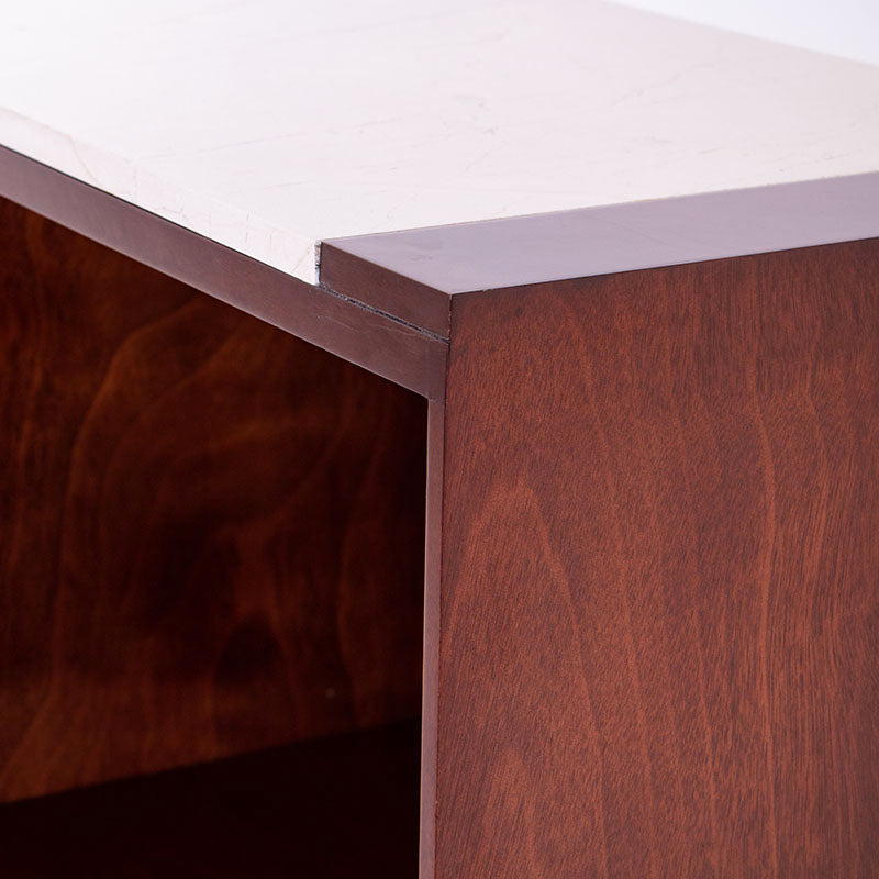 Juego de comedor Deus de 5 piezas en madera de caoba con superficie de mármol, barra de diseño elegante, dimensiones 120x105x45 cm.