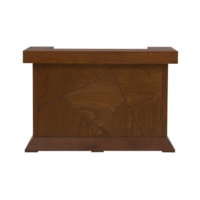 Juego de comedor Quetzal de 3 piezas de madera de chapa de okume en color tabaco, con mesa rectangular y diseño moderno.