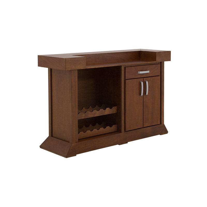 Juego de comedor Quetzal de 3 piezas con estructura de chapa de okumé en acabado tabaco, con mesa rectangular de 110x150x50 cm.