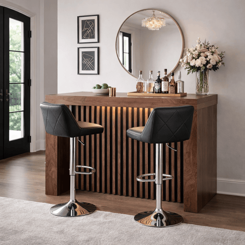 Barra de madera Bourbon de la marca deurope.com.mx, vista frontal de la barra para uso en bares y cocinas.