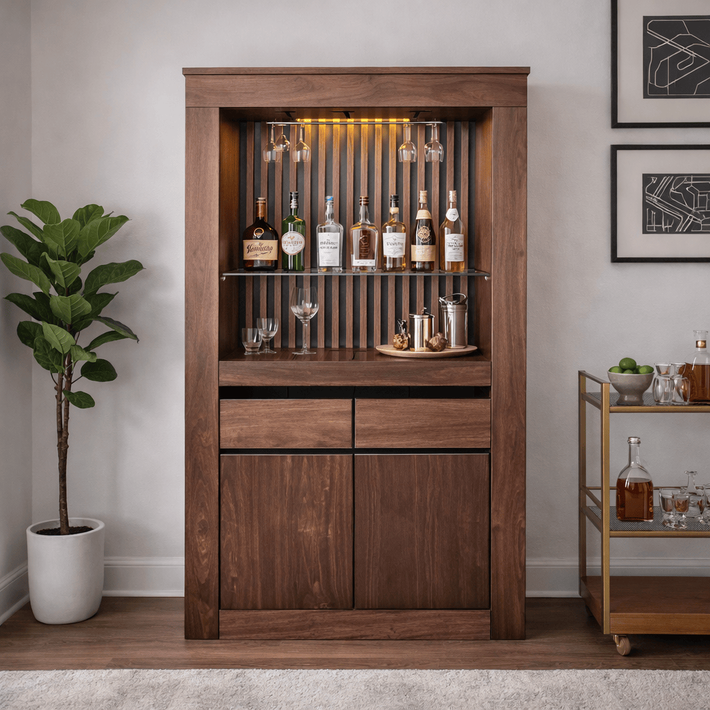 Contrabarra de madera bourbon de deurope.com.mx, vista frontal mostrando su diseño y acabado en madera natural.