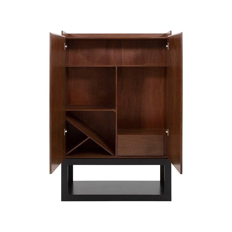 Juego de comedor Berne-made de 4 piezas con estructura en nogal y moka, mueble para bar de 100 cm de altura y 160 cm de largo.
