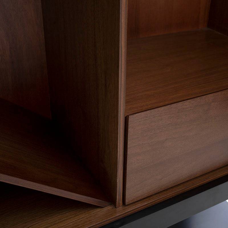 Juego de comedor Berne-made de 4 piezas en madera de nogal y moka, con mueble para bar, frente de 100 cm, alto 160 cm, fondo 40 cm