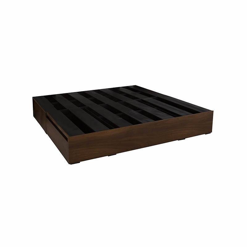 Base de cama Mariota de tamaño king size en color café, estructura de madera de parota, ideal para dormitorios elegantes.