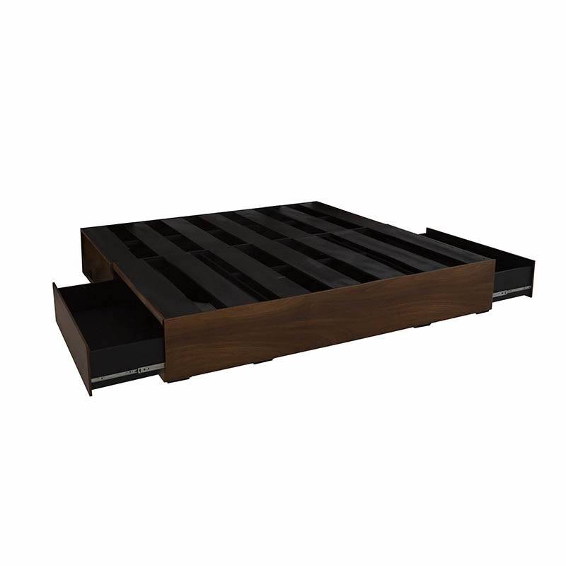 Base de cama Mariota de tamaño king size en color café Parota, estructura robusta y diseño elegante.