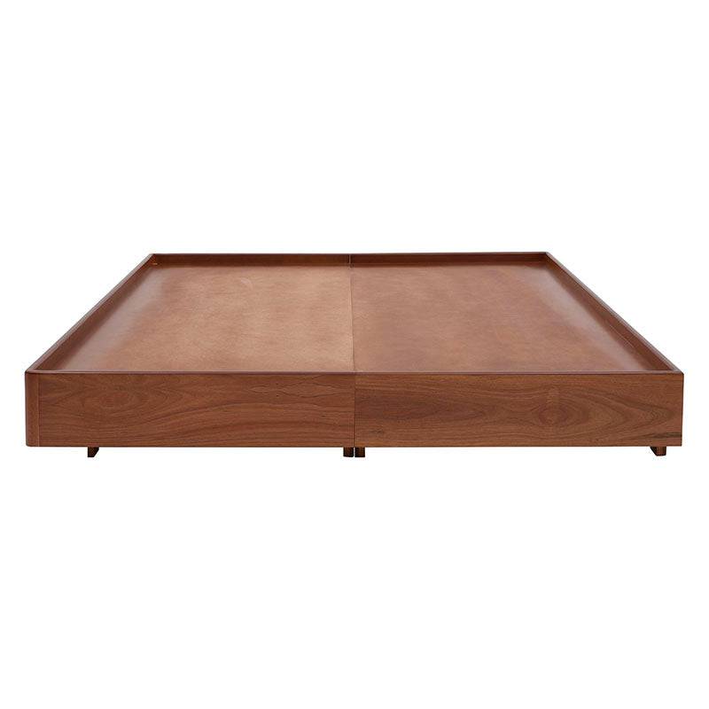 Juego de recámara Arezzo de madera natural clara, incluye base de cama, en un estilo moderno y elegante.