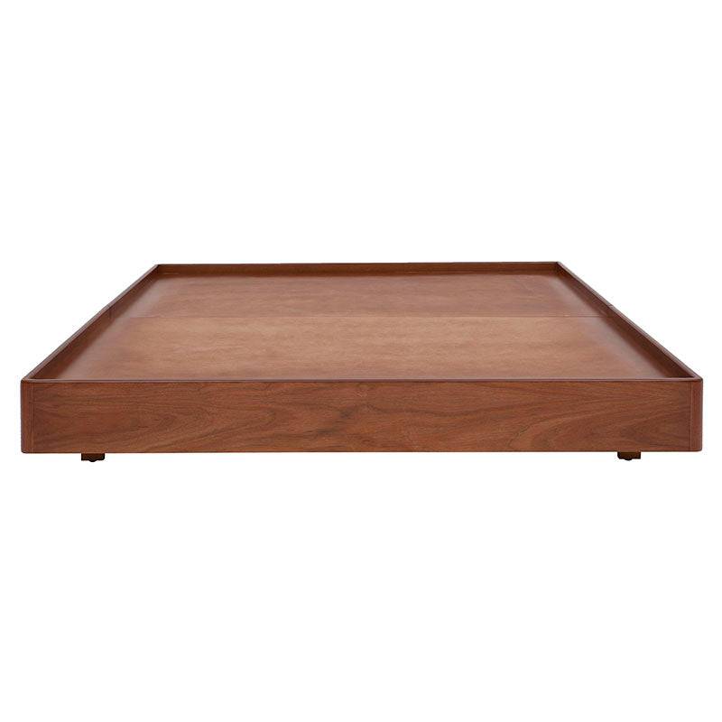 Juego de recámara Arezzo de 4 piezas con base de cama de madera clara y chapa de tzalam, en tonos naturales y elegantes.