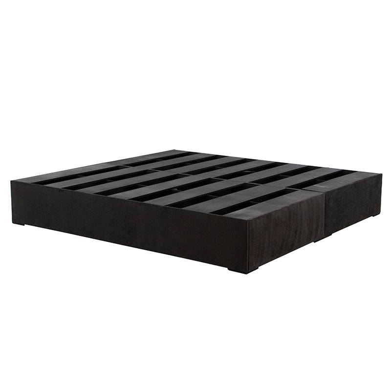 Base de cama Lazy de madera de pino y tapiz de tela negra, con dimensiones de 190 cm de largo y 30 cm de alto.