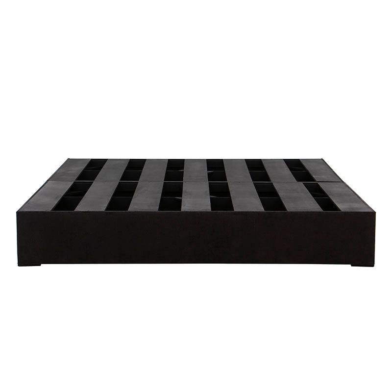 Base de cama Lazy de madera de pino y tapiz de tela en color negro, con dimensiones de 190 cm de largo y 30 cm de alto.