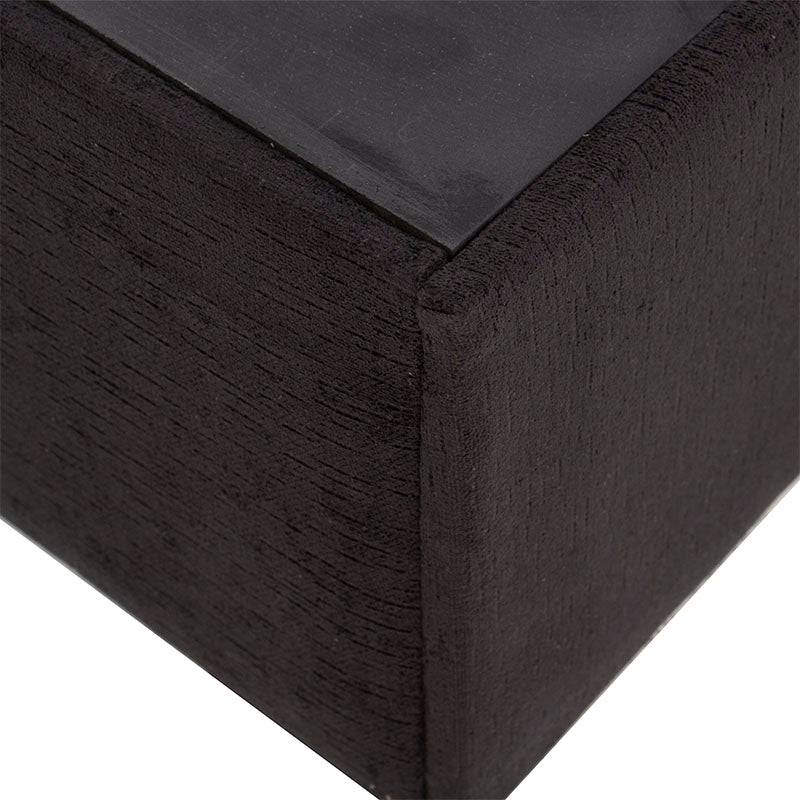 Base de cama Lazy de madera de pino y tapiz de tela, en color negro, con estructura rectangular y dimensiones de 190 cm de largo.