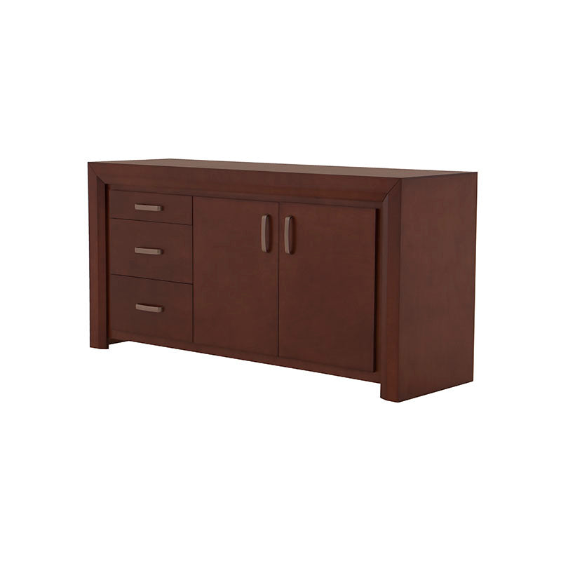 Juego de comedor con buffet Quetzal de madera de banak, encino y okumé, en color café almendra, con dimensiones de 180x90x55 cm