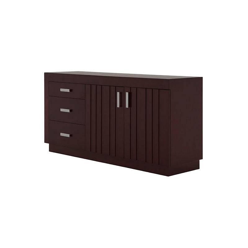 Conjunto de comedor con buffet Quetzal de madera de banak y encino, incluye mesa y sillas en acabado nogal y chapa de okume.