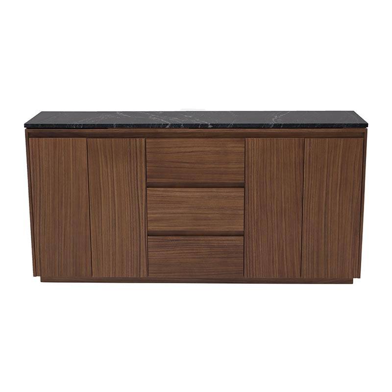 Juego de comedor con buffet Montecarlo deoupe.com.mx, mesa de 160 cm, buffet de chapa de parota y granito natural, 9 piezas.