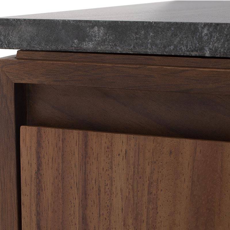 Juego de comedor con buffet Montecarlo de madera con acabado en chapa de parota y granito natural, frente de 160 cm, alto 80 cm.