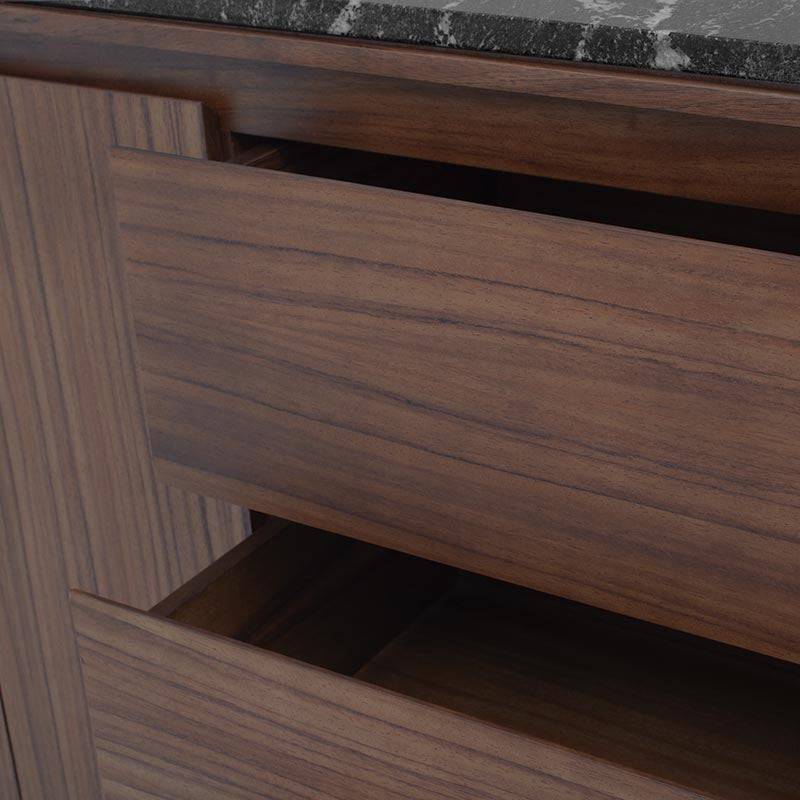 Juego de comedor con buffet Montecarlo deoupe.com.mx, mesa de 160 cm con acabado en chapa de parota y granito natural.