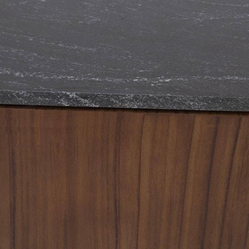 Juego de comedor Montecarlo con buffet de chapa de parota y granito natural, 9 piezas, frente de 160 cm, alto 80 cm, fondo 40 cm.