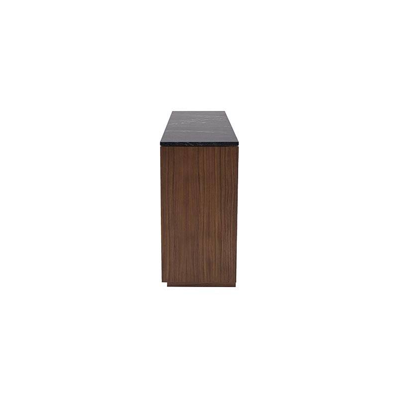 Juego de comedor con buffet Montecarlo de madera de parota y granito natural, 9 piezas, en acabado café y parota.