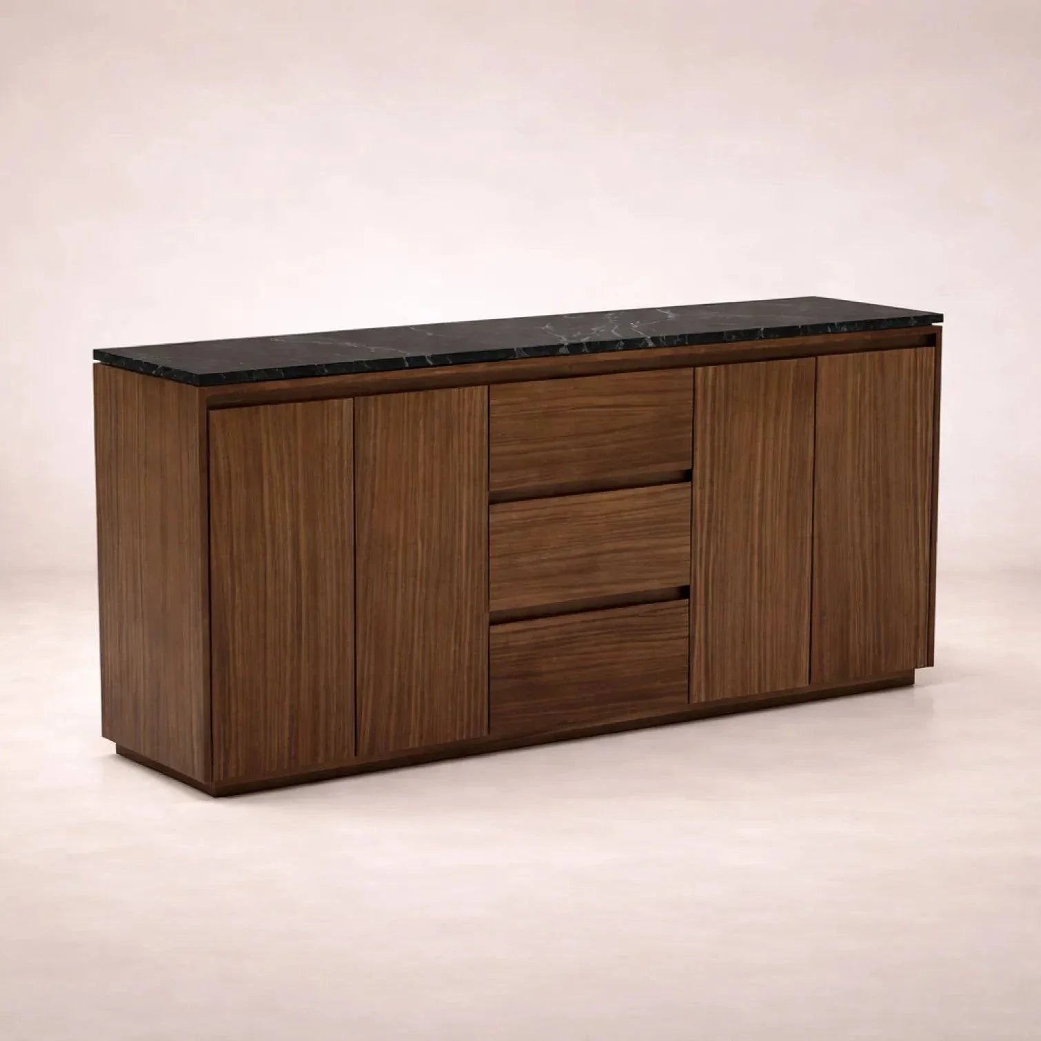 Juego de comedor con buffet Montecarlo deoupe.com.mx, buffet de madera de parota con granito natural, 9 piezas, frente de 160 cm.