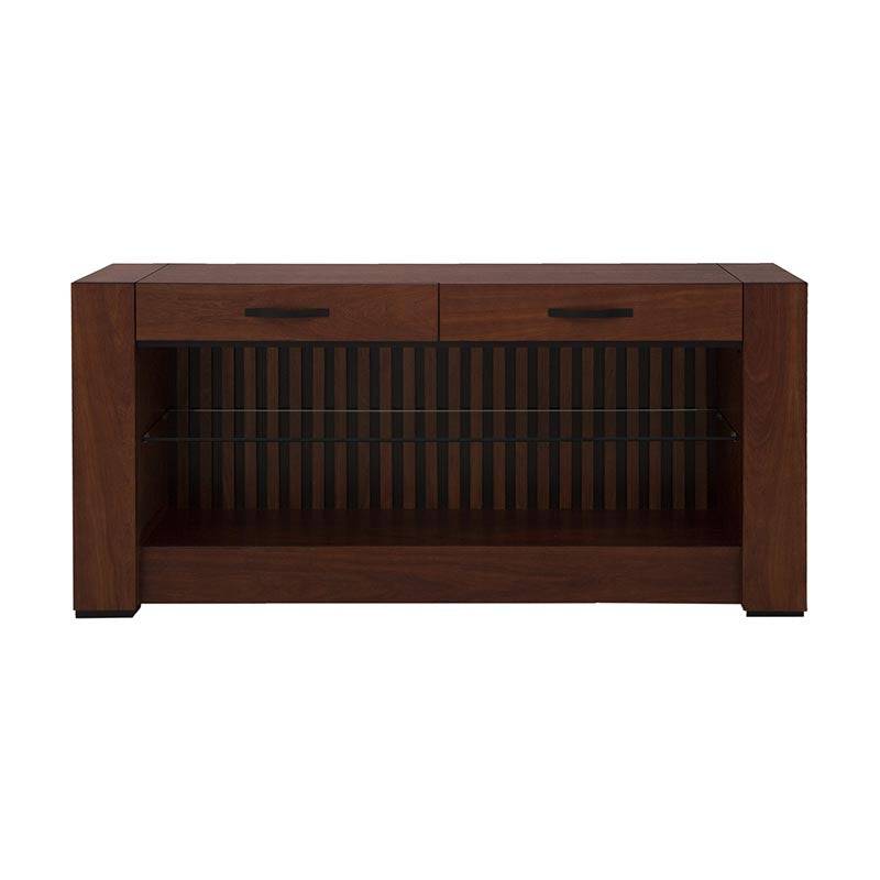 Juego de comedor con buffet Quetzal de madera de pino y acabado en café, con mesa y buffet de 171 cm de alto, 80 cm de ancho.