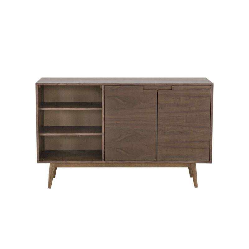 Juego de comedor con buffet Balam de 6 piezas, conjunto elegante con mesa y buffet de madera en acabado natural.