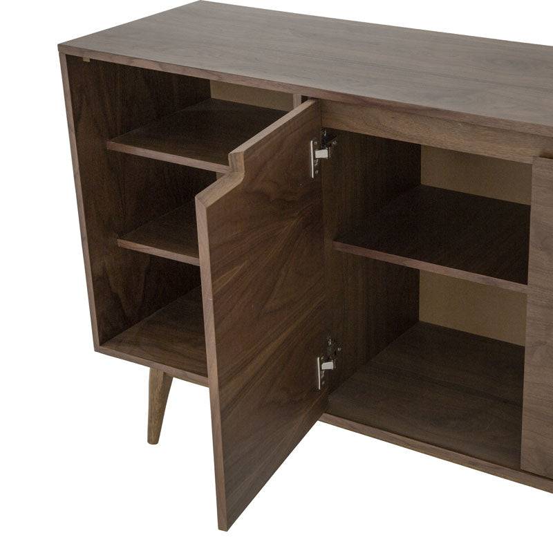 Juego de comedor con buffet Balam de 6 piezas, mesa y buffet de madera en acabado natural.