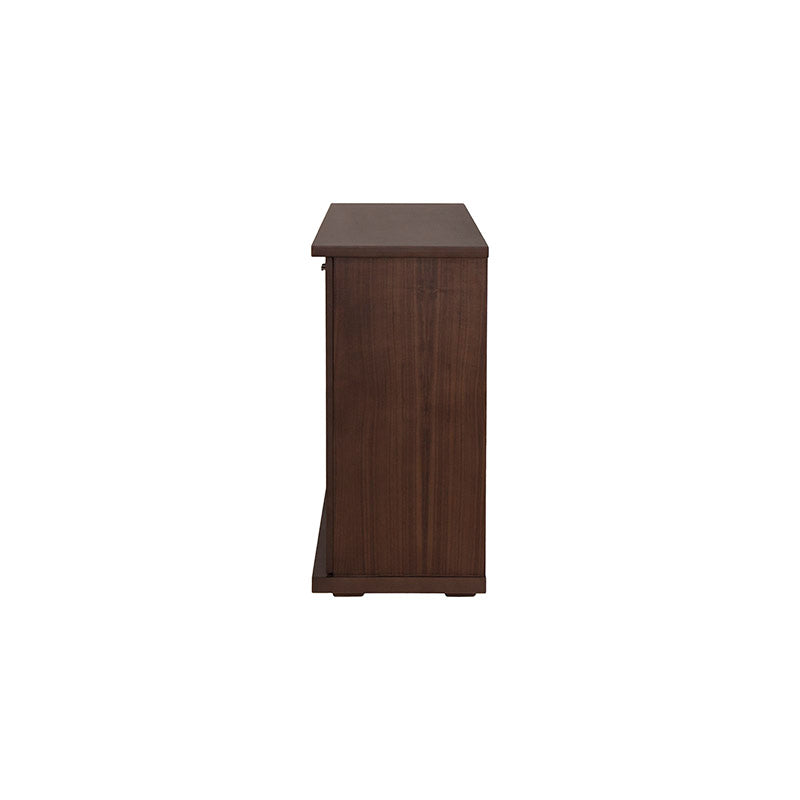 Juego de comedor con buffet Montecarlo de madera de nogal, con buffet Orleans, en frente, altura y tamaño visibles.