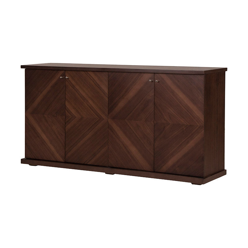 Juego de comedor con buffet Montecarlo de madera nogal, con buffet Orleans, frente y vista lateral, dimensiones 160x85x40 cm.