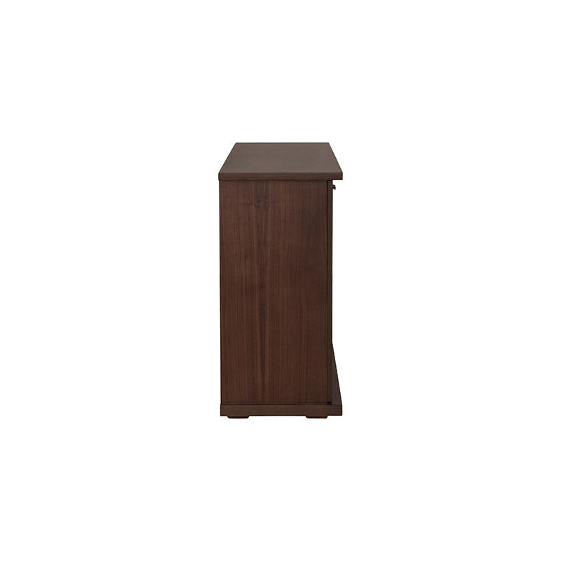 Juego de comedor con buffet Montecarlo de madera en acabado nogal, frente y detalles en chapa de nogal, tamaño 160x85x40 cm.
