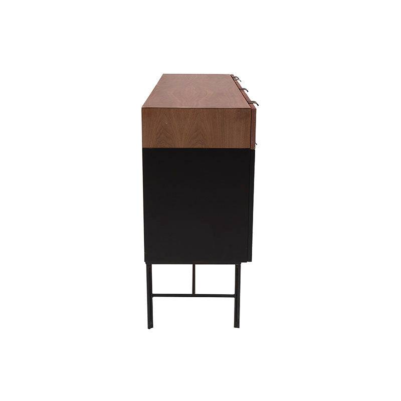 Juego de comedor Jess de 4 piezas con buffet de madera nogal negro y pino, 160x90x40 cm, estilo industrial.
