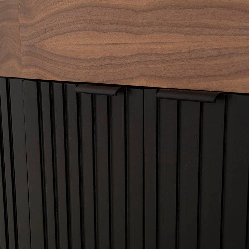 Juego de comedor Jess de 4 piezas con buffet en madera de nogal negro y pino, estilo industrial, frente de 160 cm.