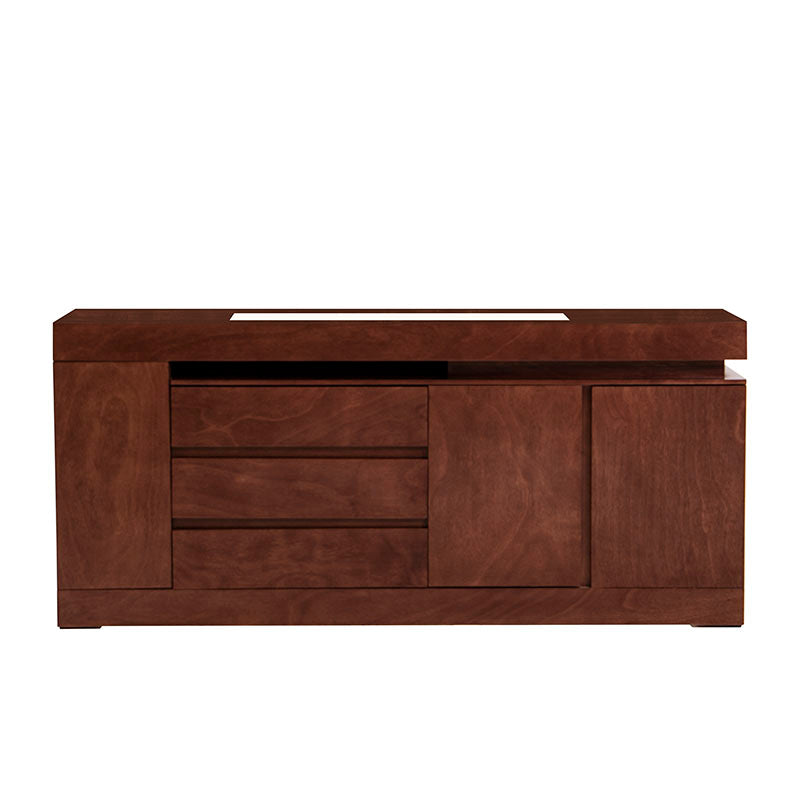 Buffet Tamayo de madera con chapa de caoba y placa de mármol, tamaño 180x80x40 cm, estilo elegante y funcional.