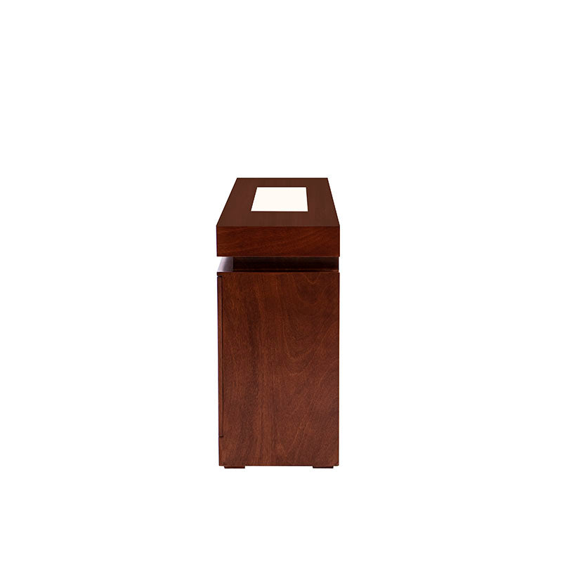 Bufetera Tamayo deurope.com.mx con chapa de caoba, placa de mármol, mide 180x80x40 cm, diseño elegante y moderno.