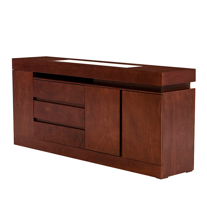 Buffet Tamayo de madera de caoba con placa de mármol, tamaño 180x80x40 cm, estilo clásico y elegante.