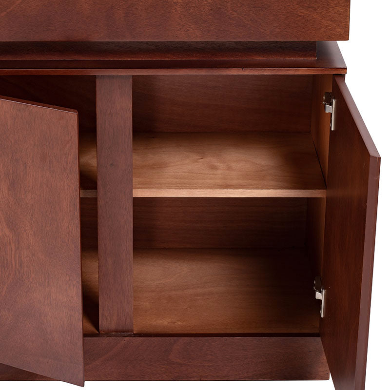 Buffet Tamayo en chapa de caoba y mármol, mueble de bufetera de 180 cm de ancho, 80 cm de alto y 40 cm de fondo.